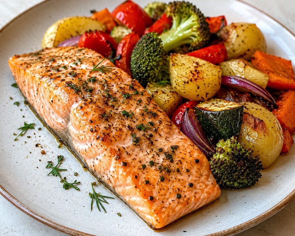 What to eat in August-Baked Salmon with Roasted Vegetables