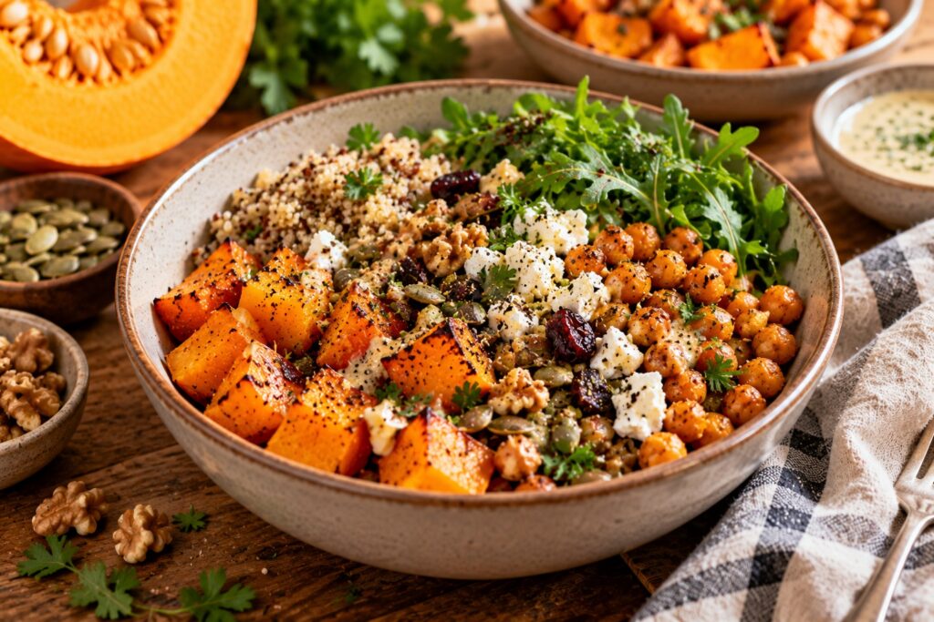 Easy fall meal with roasted pumpkin and grains